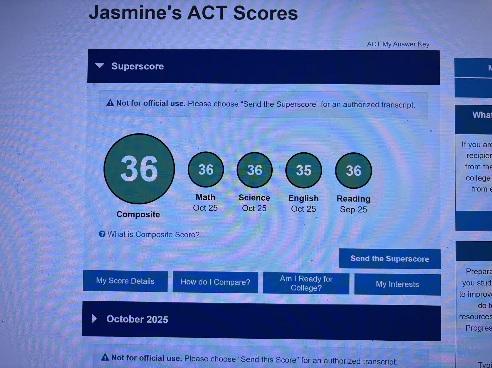 ACT 2025-10-18 Jasmine G superscore 36
